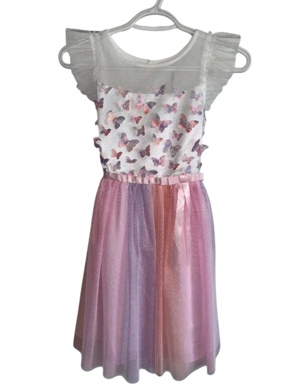 Pink Butterfly Ruffle Dress